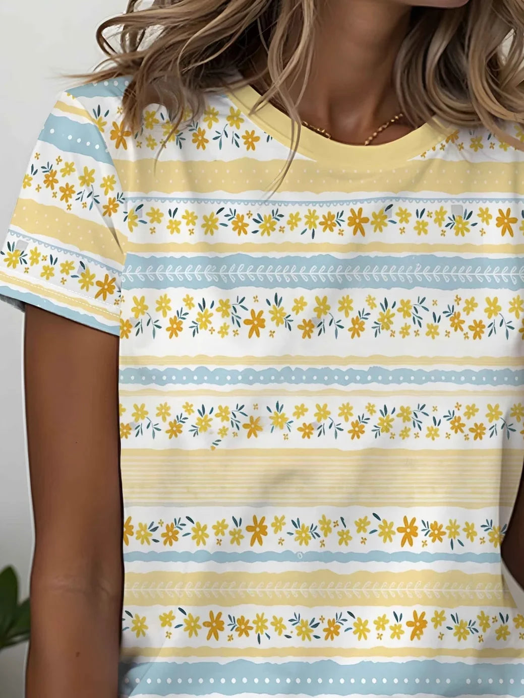 Women's Short Sleeve T-shirt Summer Yellow Floral Printing Jersey Crew Neck Daily Going Out Casual Top