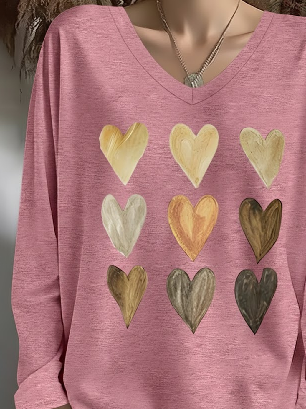 Women's Long Sleeve T-shirt Spring/Fall Pink Heart/Cordate Printing Jersey V Neck Daily Going Out Casual Top