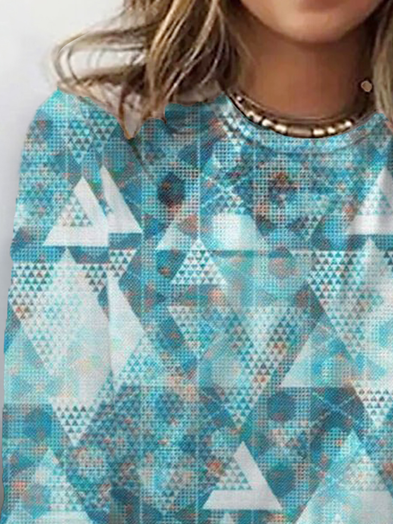 Geometric Print Long Sleeve Crew Neck T-shirt
