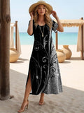 Women's Artistic Floral Print Slit Long Dress
