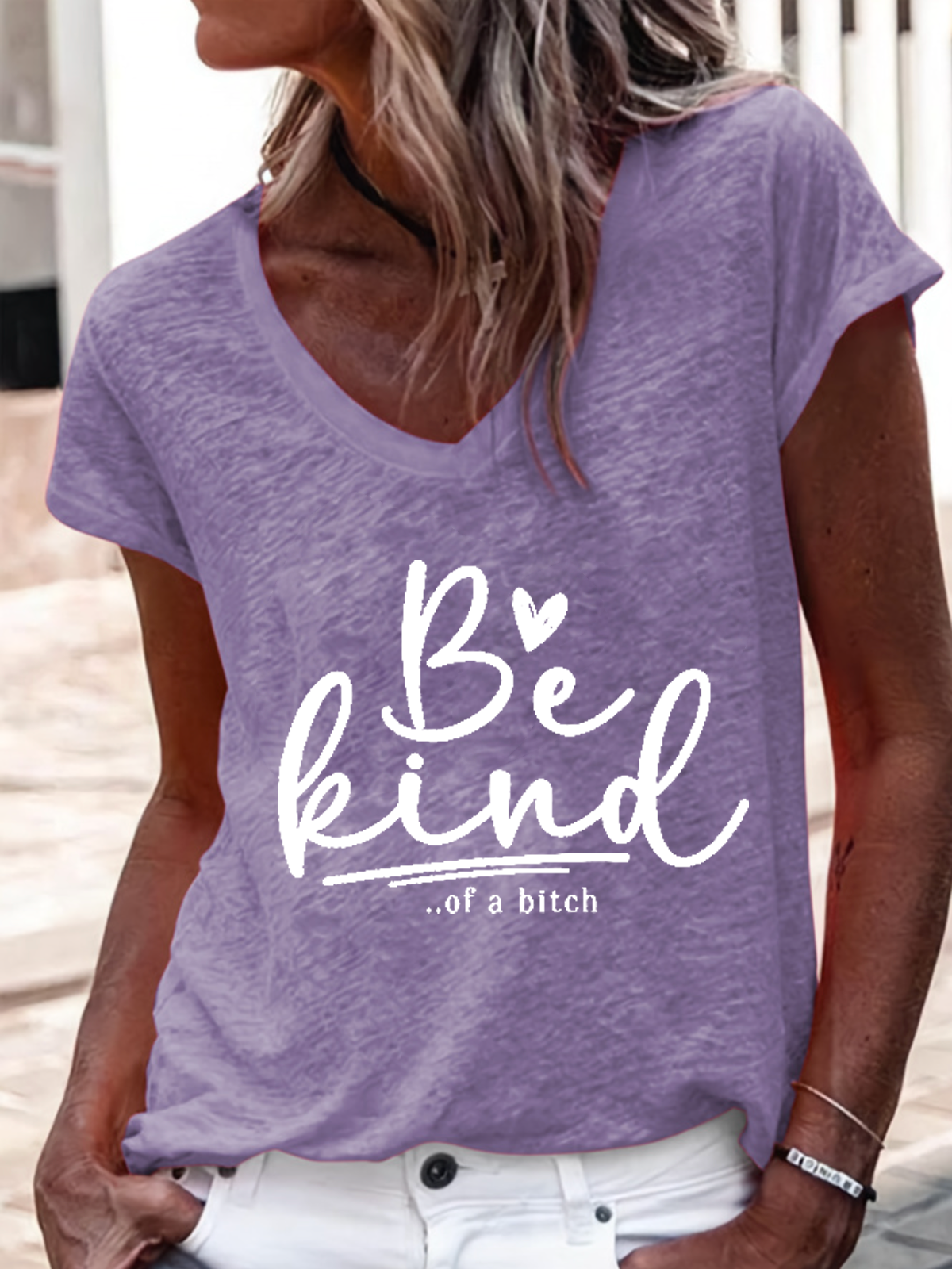 Women's Funny Saying Be Kind Of A Bitch Cotton-Blend Casual Text Letters T-Shirt