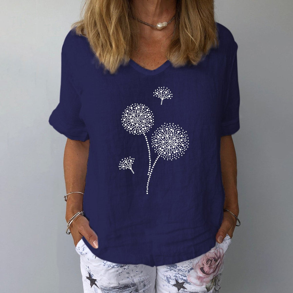 Women's V-Neck Short-Sleeve Blouse â€?Textured Linen