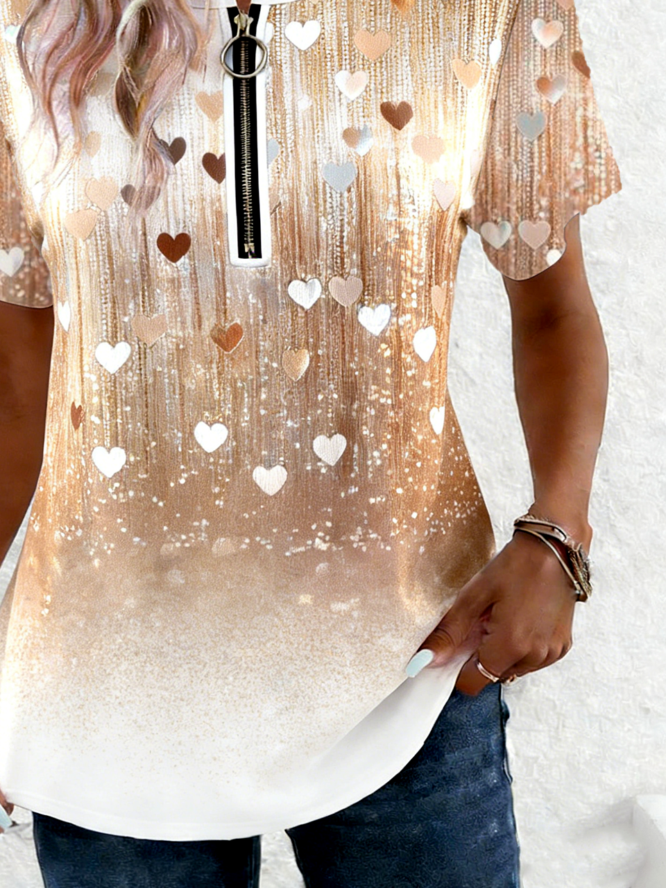 Elegant Loose Gradient Pattern Cotton T-Shirt