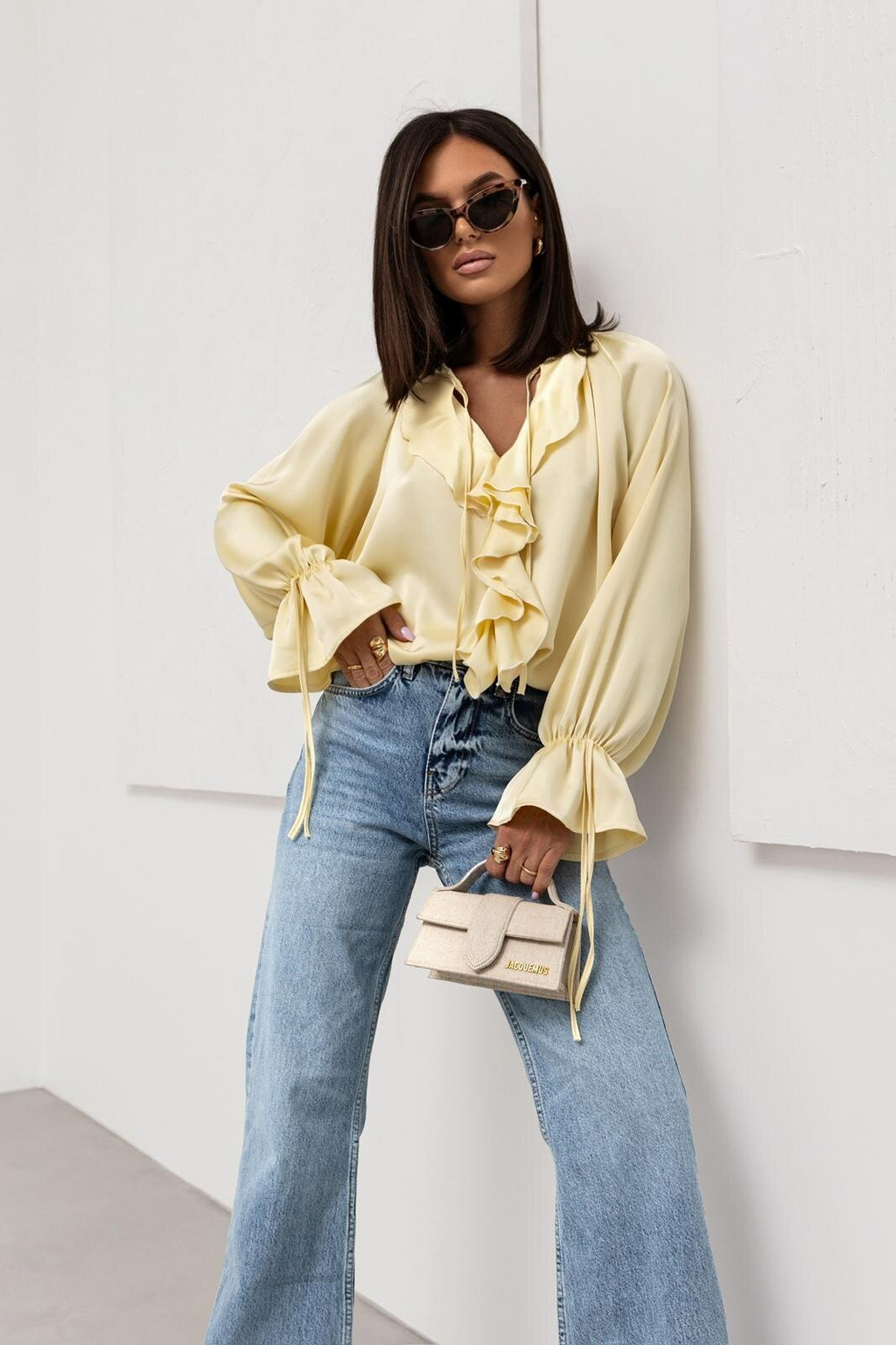 Women's Elegant Ruffled Flared Sleeve V-Neck Lace-up Blouse