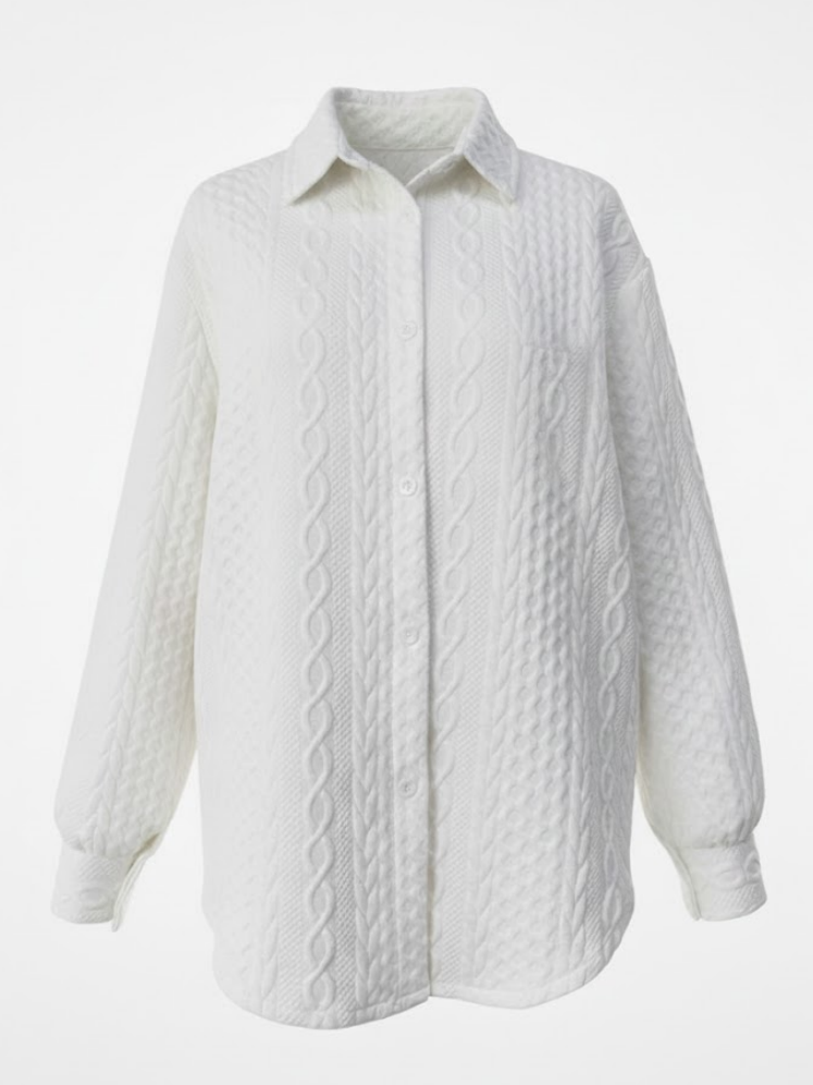 Women's Long Sleeve Shirt Spring/Fall White Plain Split Joint Shirt Collar Daily Going Out Casual Top