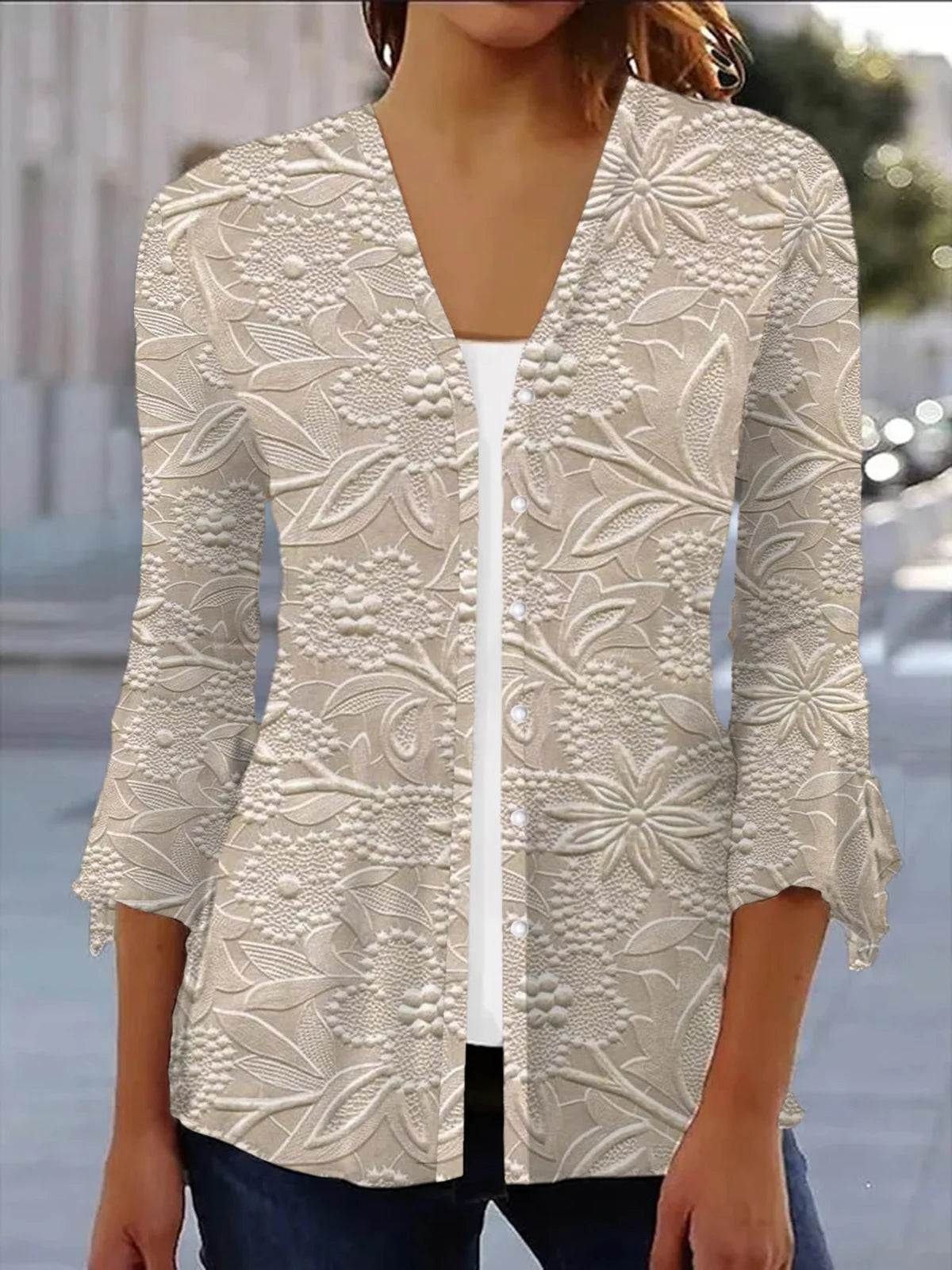 Women's Spring Floral Print Shawl Cardigan