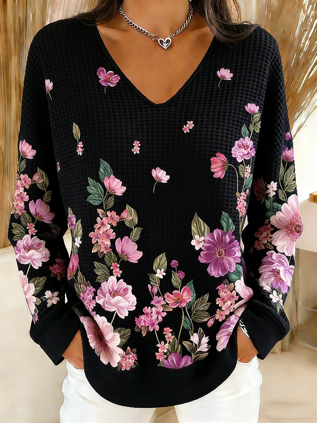 Casual V Neck Gradient Pattern T-Shirt