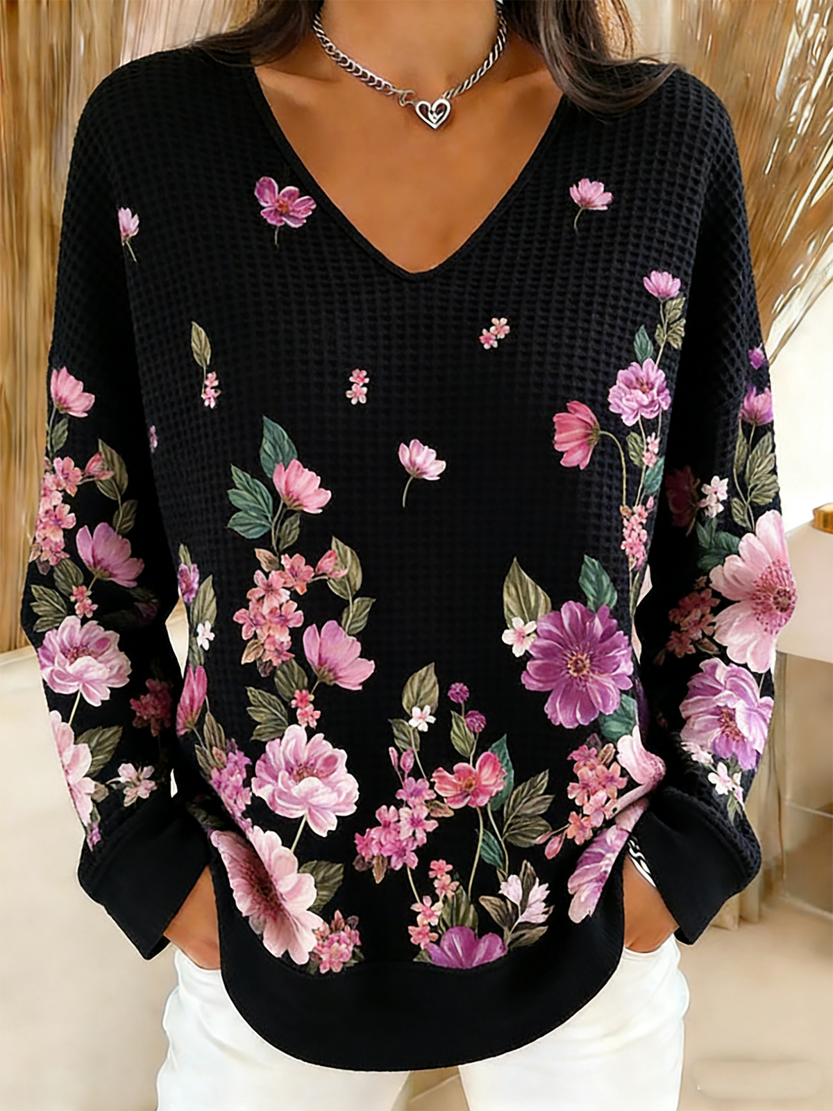 Casual V Neck Gradient Pattern T-Shirt