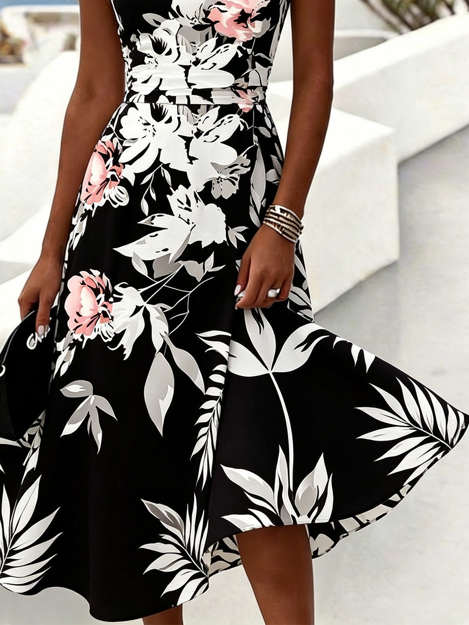 Floral Regular Fit Elegant Crew Neck Dress With No