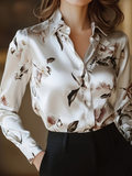 Women's Long Sleeve Shirt Spring/Fall White Floral Shawl Collar Daily Going Out Casual Top