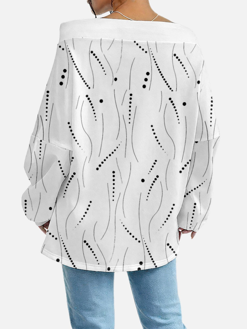 Women's Sweatshirt With Striped Polka Dot Pattern Fashionable And Everyday Off-The-Shoulder Drawstring Top
