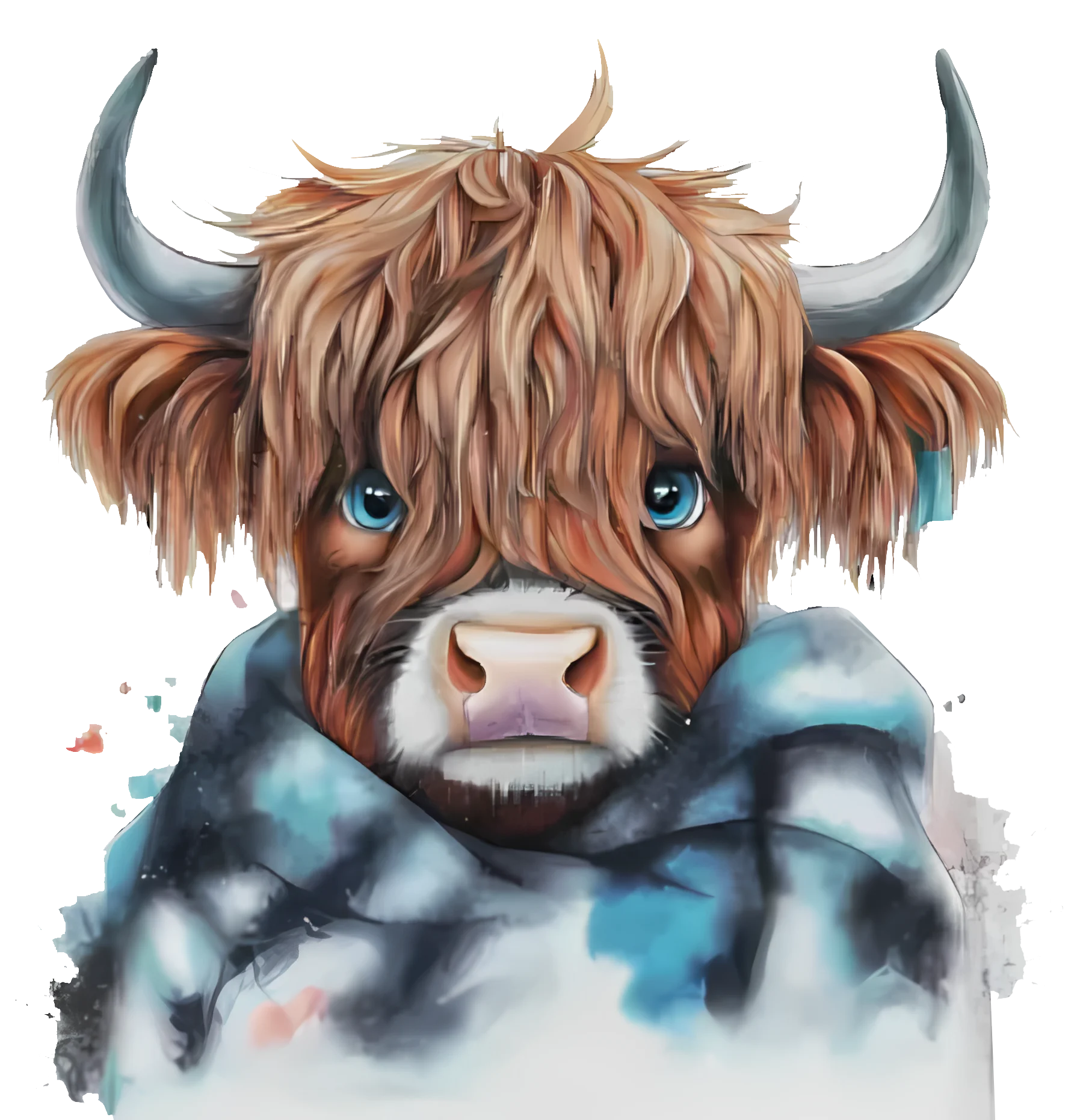 Scottish Highland Cattle Wearing A Plaid Scarf Sweatshirt