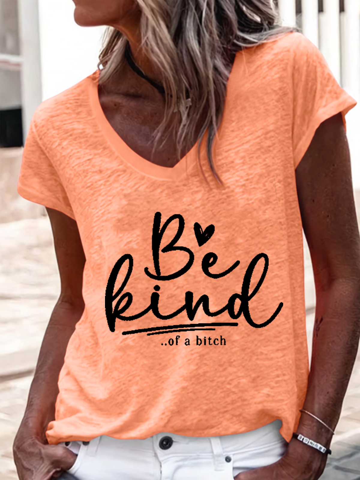 Women's Funny Saying Be Kind Of A Bitch Cotton-Blend Casual Text Letters T-Shirt