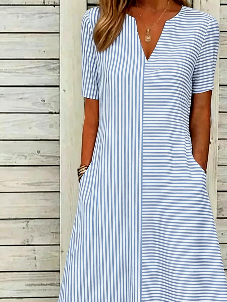 Striped Loose Vintage Dress With No