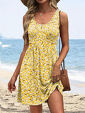 Floral Pattern U-Neck Sleeveless Jersey Casual Tank Dress