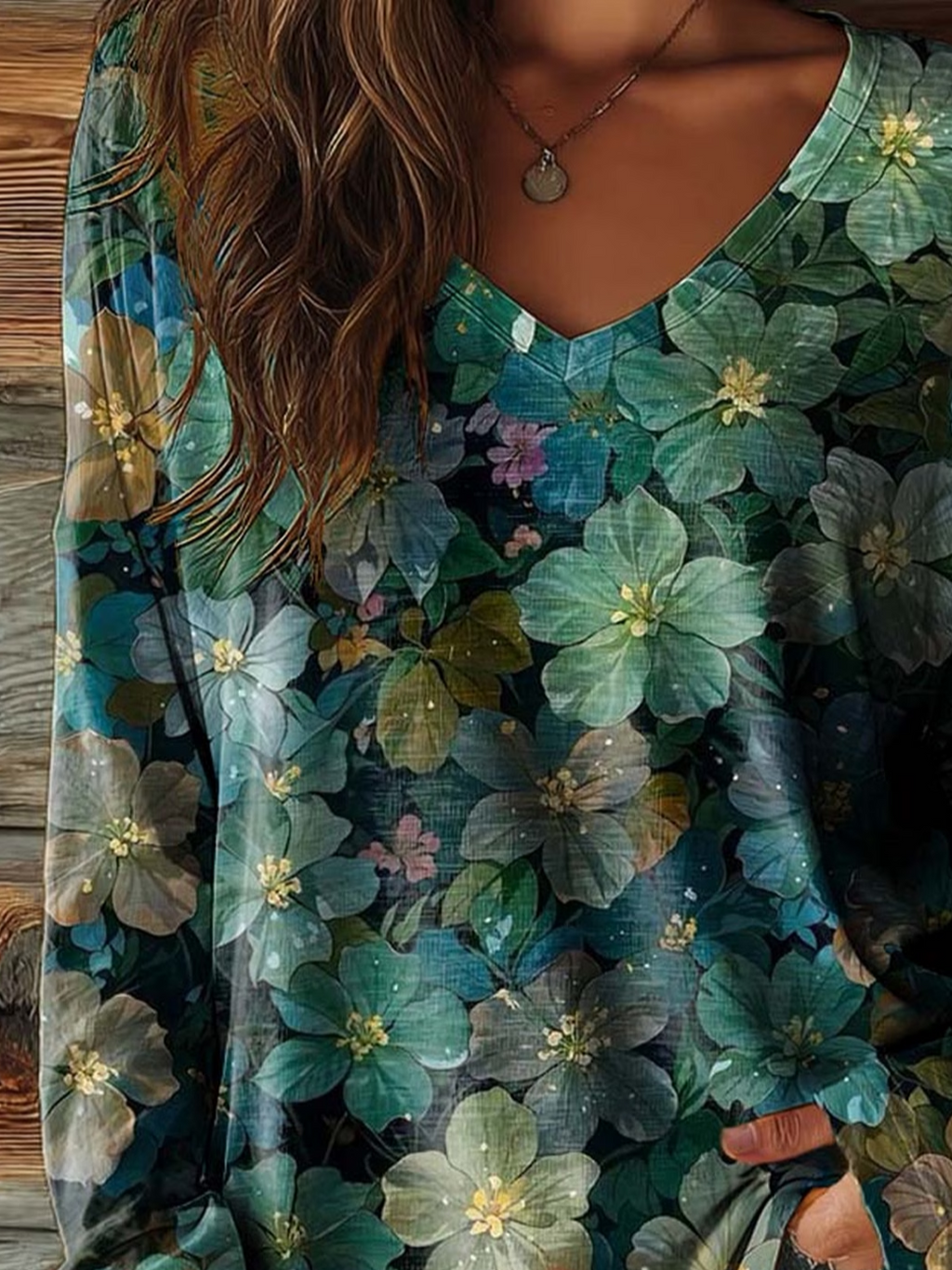 Women's Long Sleeve T-shirt Spring/Fall Green Floral Printing Jersey V Neck Daily Going Out Casual Top