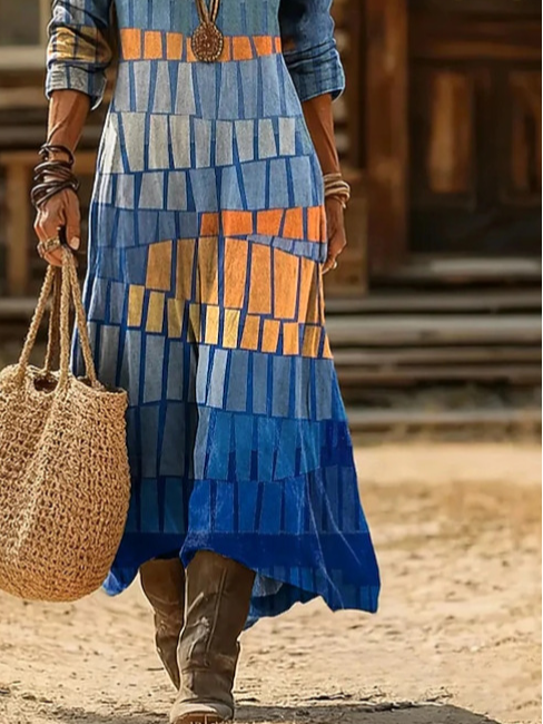 Loose Vacation Plaid V Neck Dress With No