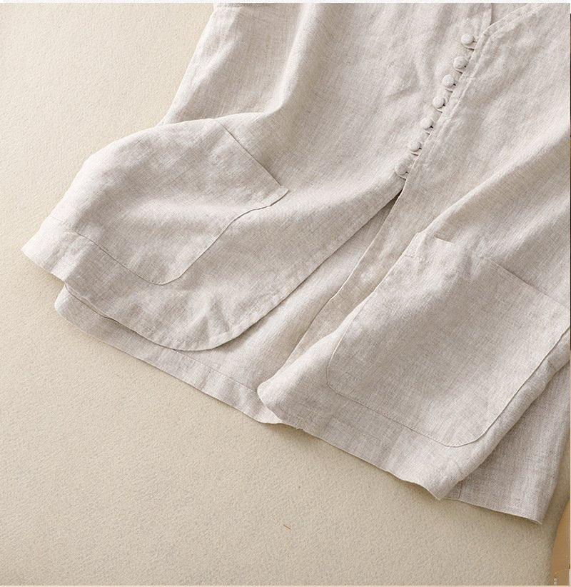 Plain Casual Others Cotton And Linen Vest