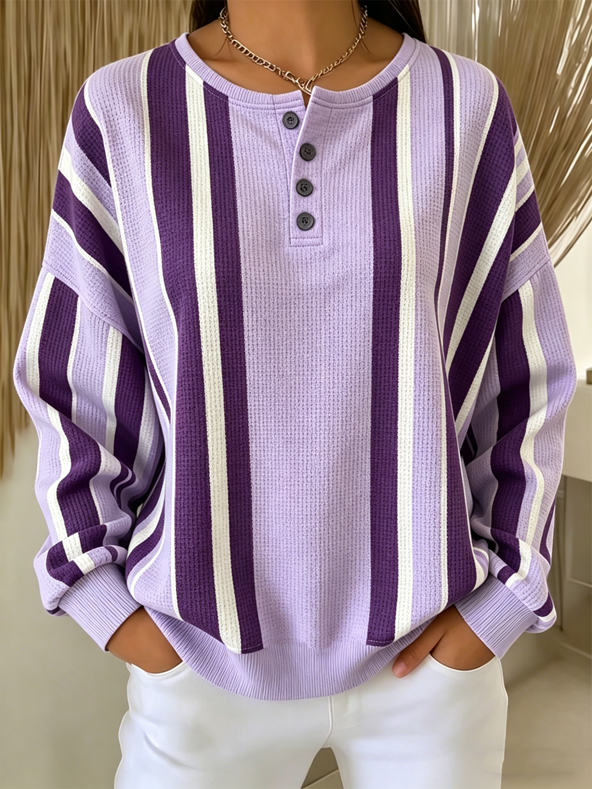 Others Striped Casual Sweatshirt