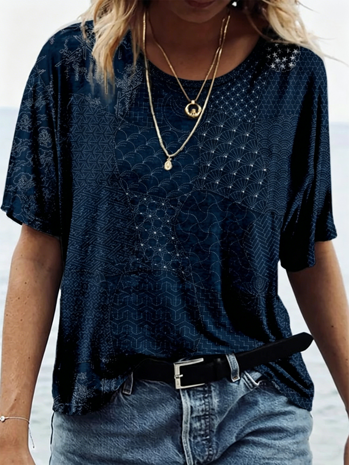 Japanese Traditional Sashiko Art V Neck Comfy T Shirt