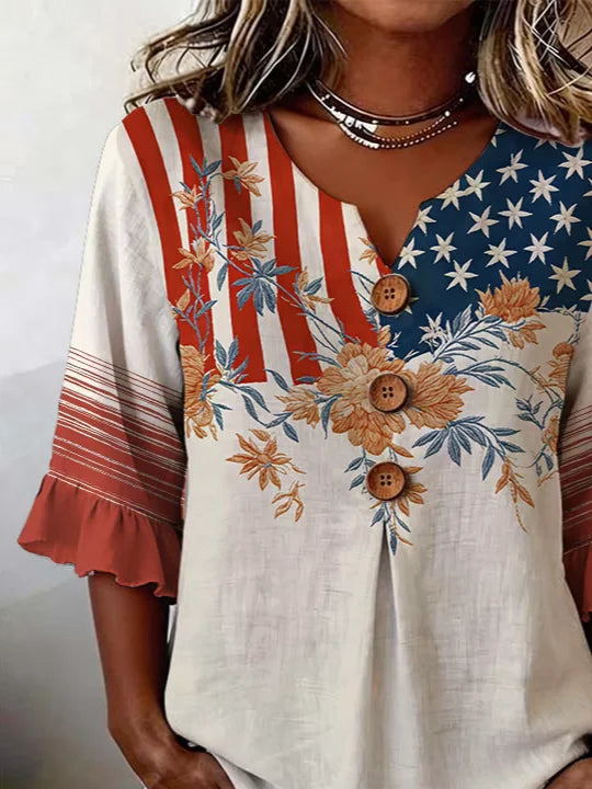 Women's Half Sleeve Blouse Summer As Picture Floral Printing V Neck Daily Going Out Vintage Top