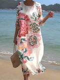 Printed Casual Mid Sleeve Round Neck Dress