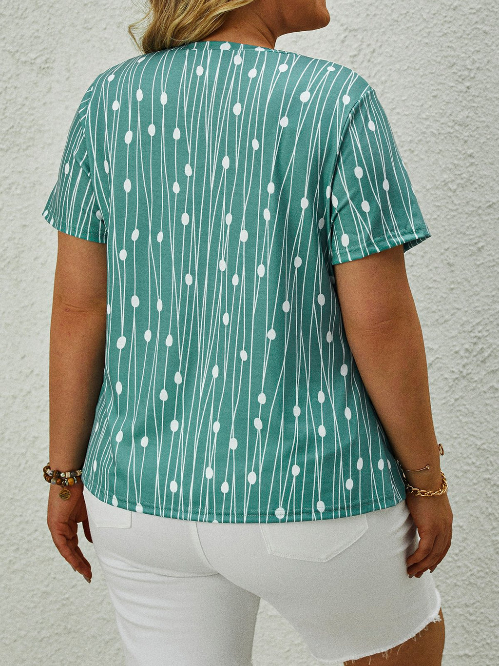 Plus Size Casual Knitted Polka Dots Crew Neck T-Shirt