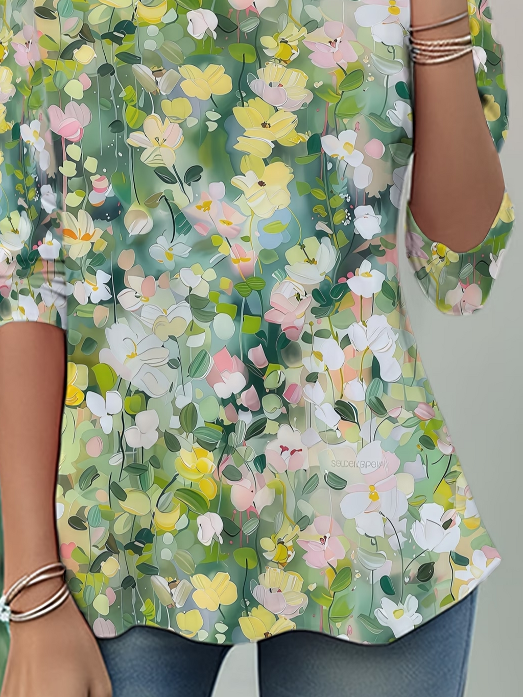 Women's Long Sleeve T-shirt Spring/Fall Green Floral Printing Jersey Crew Neck Daily Going Out Casual Top