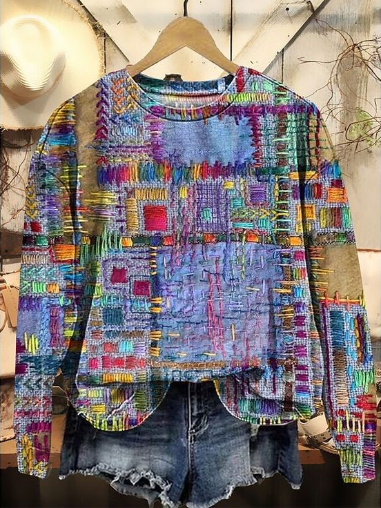 Printing Casual Abstract Loose Sweatshirt
