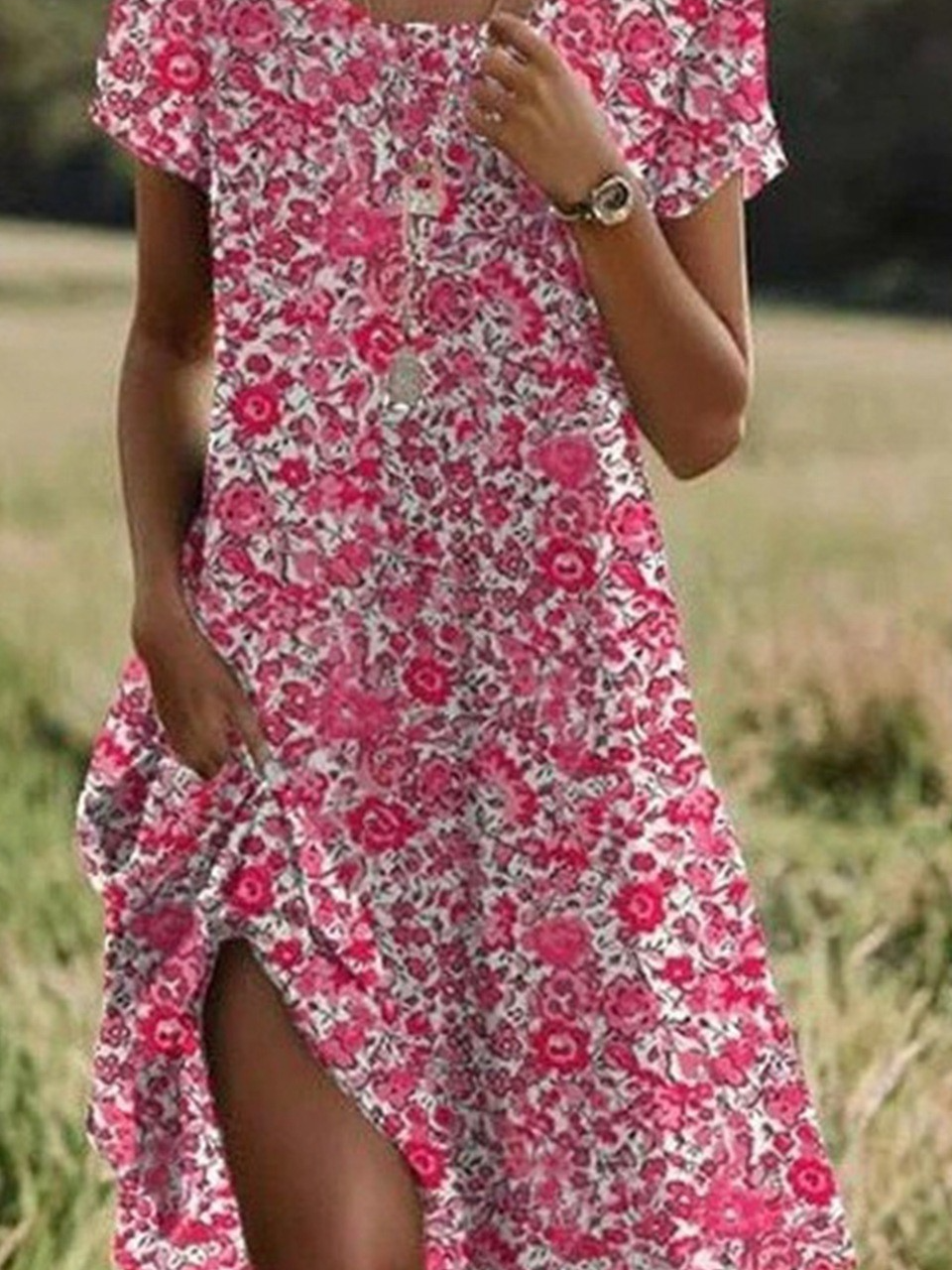 Short-Sleeve Crew-Neck Printed Dress