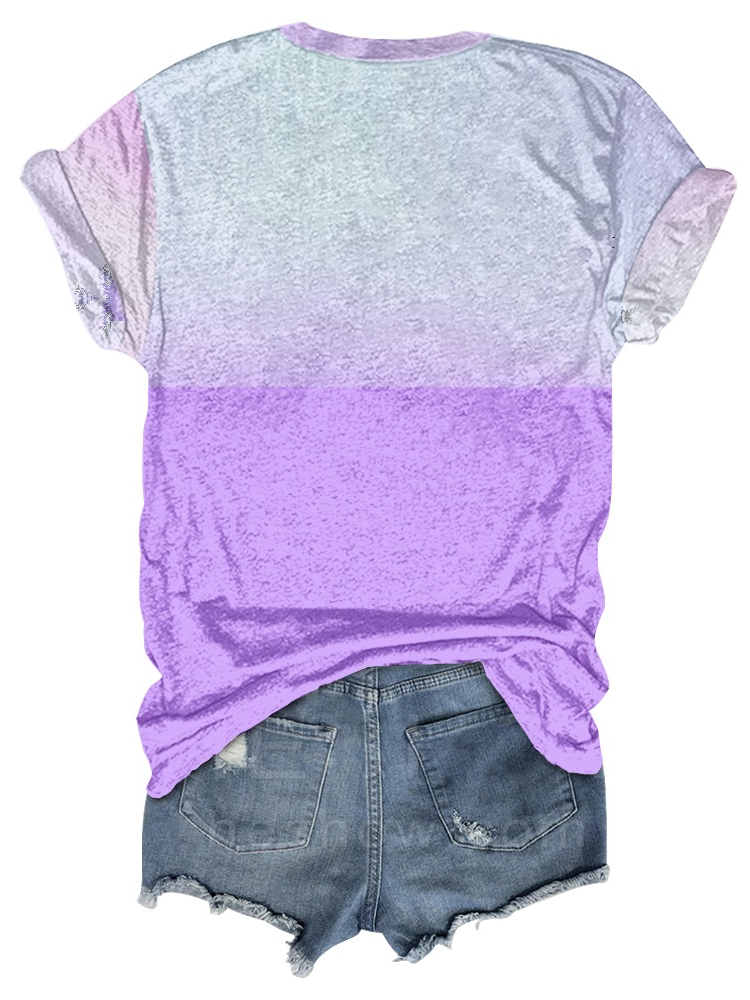 Women's Purple Flower Casual O-Neck Tee
