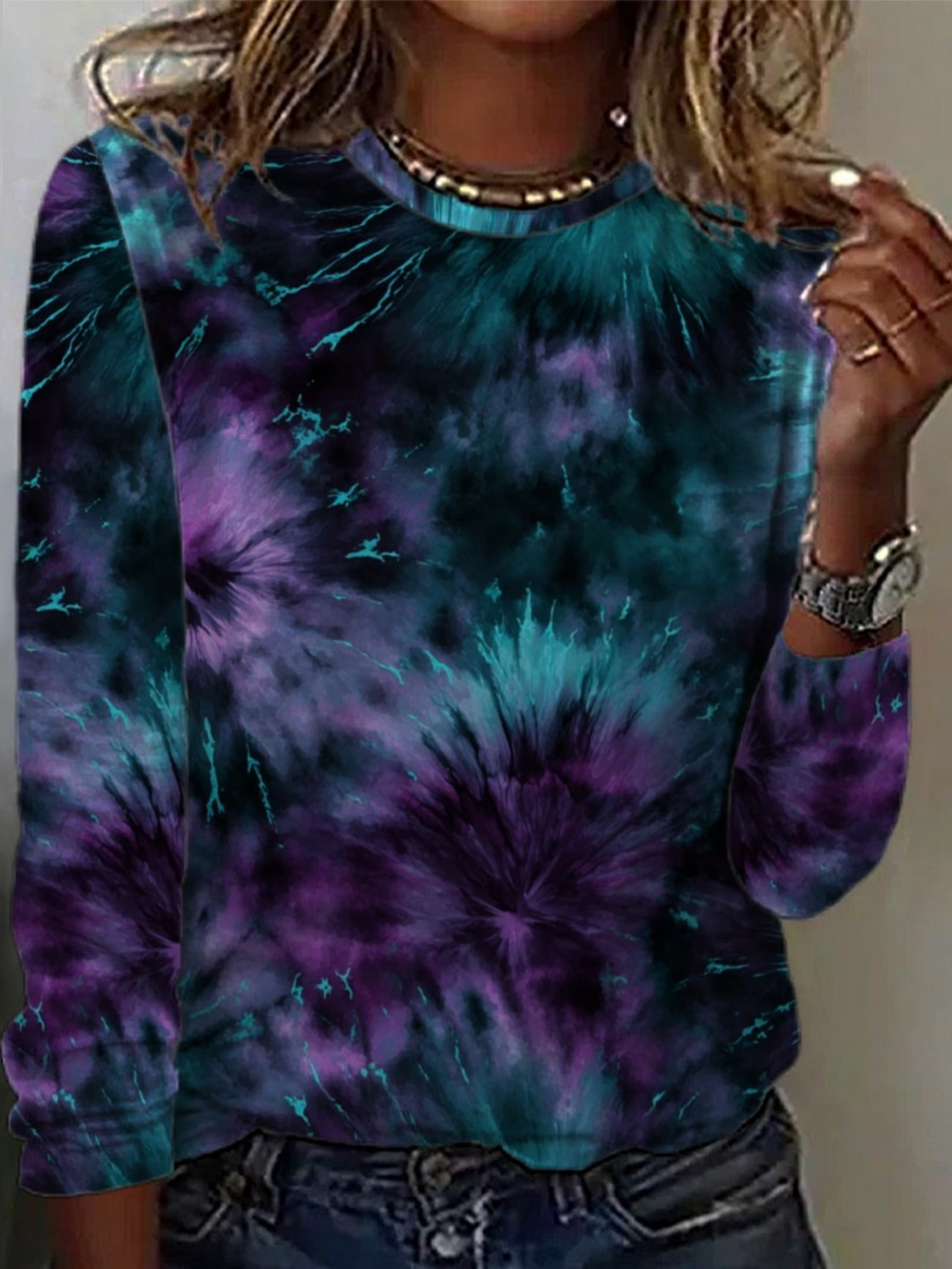 Women's Long Sleeve T-shirt Spring/Fall As Picture Abstract Printing Jersey Crew Neck Daily Going Out Casual Top