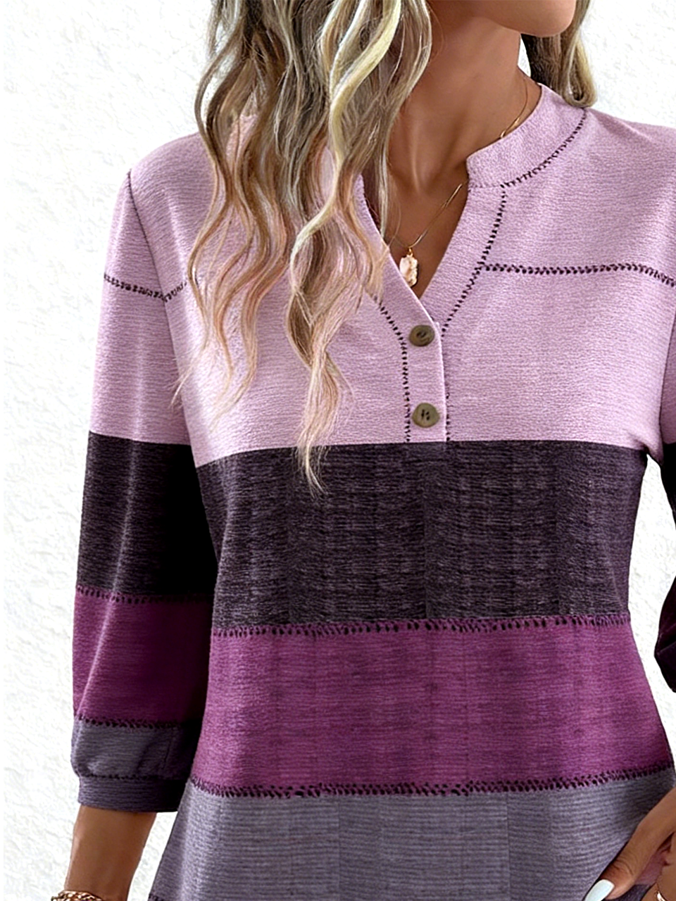 Elegant V Neck Cotton Striped T-Shirt
