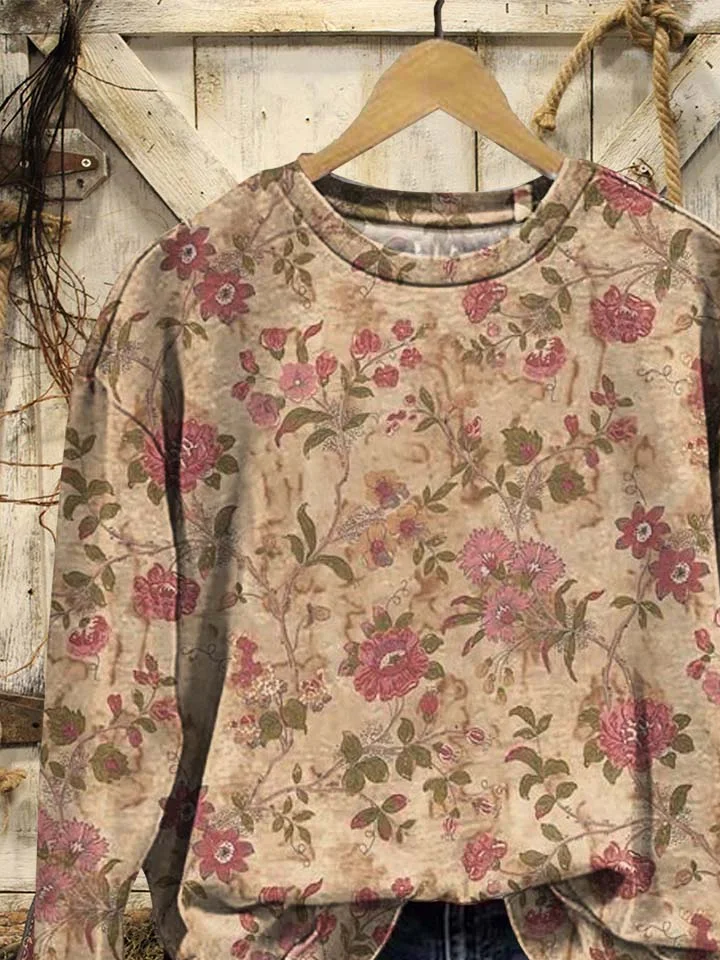 Crew Neck Floral Printing Casual Sweatshirt