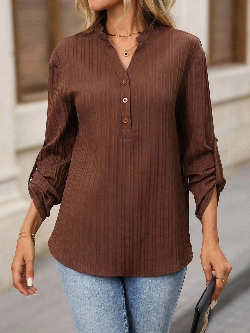Casual Plain V Neck Blouse