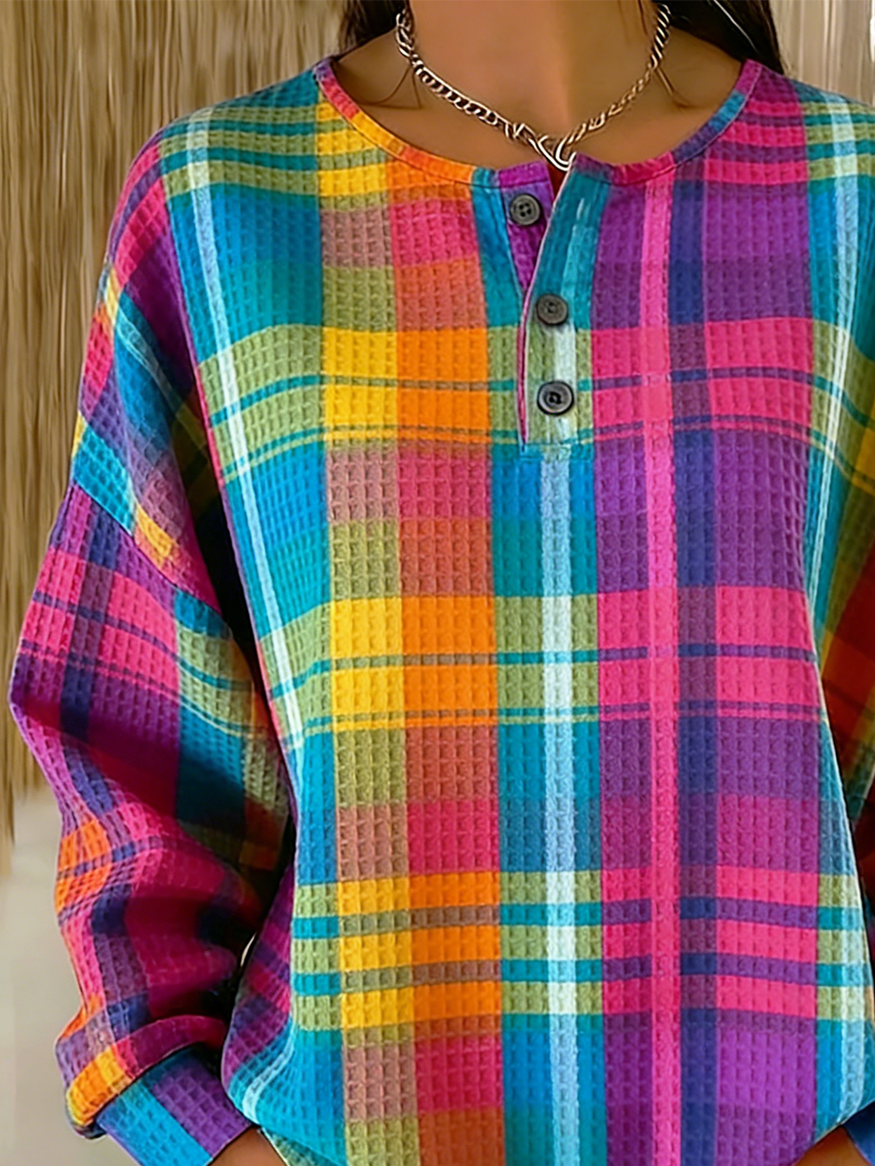 Loose Casual Plaid Others Sweatshirt