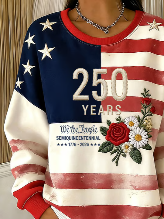 Casual America Flag Printing Crew Neck Sweatshirt