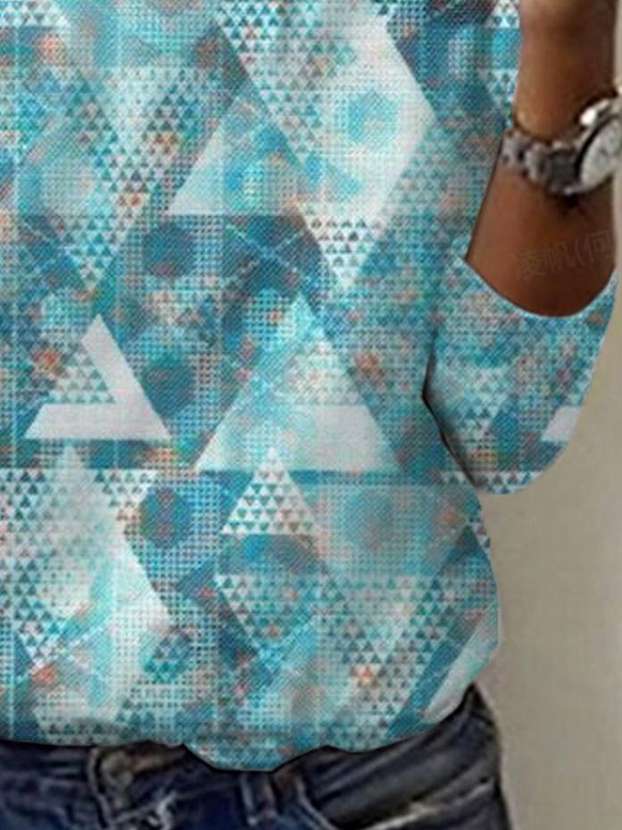 Geometric Print Long Sleeve Crew Neck T-shirt