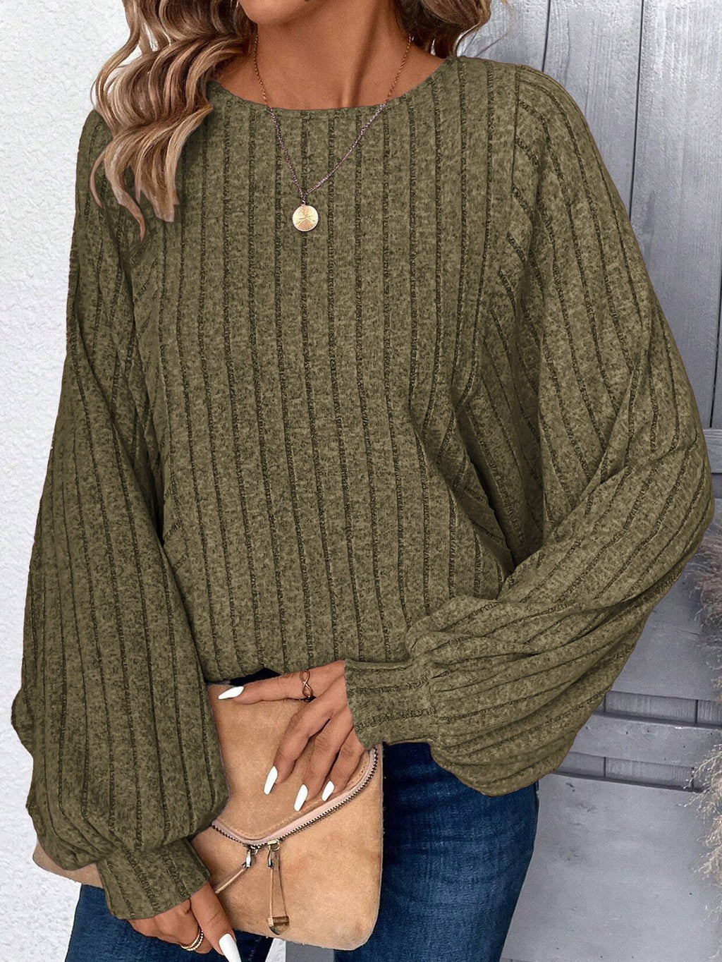 Elegant Dolman Sleeve Loose Crew Neck Plain T-Shirt