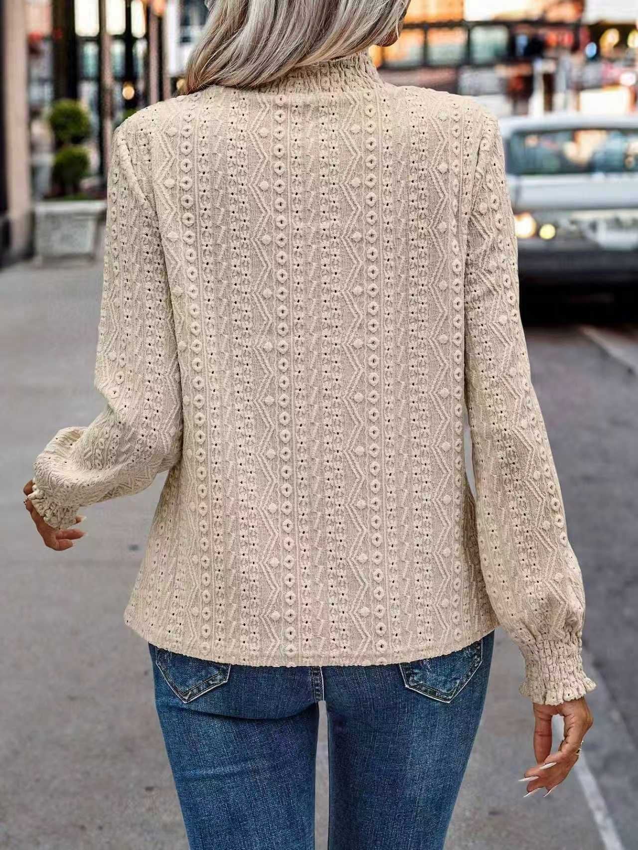Loose Puff Sleeve Stand Collar Elegant T-Shirt