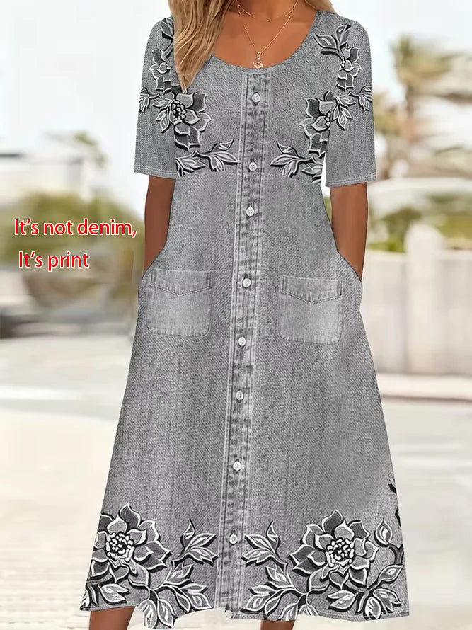 Women's Short Sleeve Summer Pink Floral Printing Crew Neck Daily Going Out Casual Maxi H-Line Shift Dress Dress