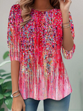 Women's Long Sleeve T-shirt Spring/Fall Pink Abstract Printing Jersey Crew Neck Daily Going Out Casual Top