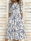 Regular Fit Leaf Casual Crew Neck Dress With No
