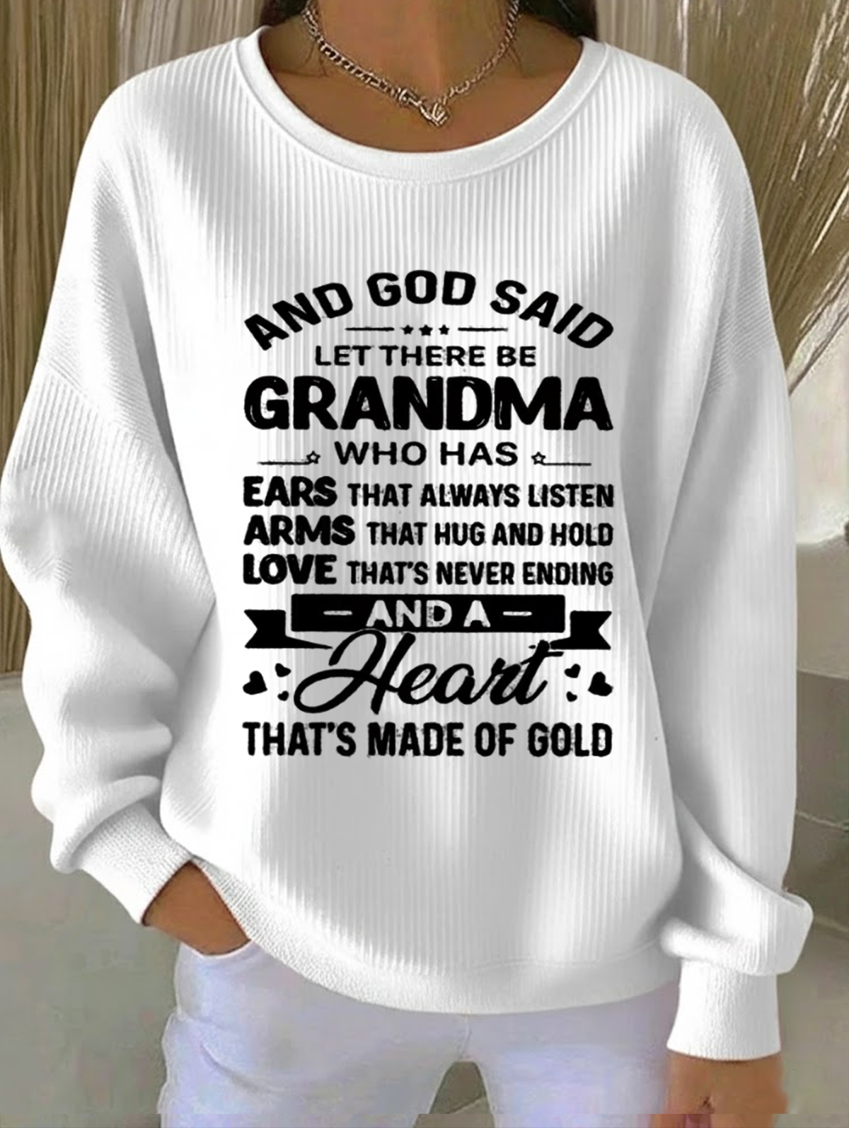Casual Crew Neck Text Letters Loose Sweatshirt