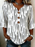 Women's Striped Pattern Half Ruffle Sleeve Blouse Summer V Neck Button Daily Going Out Vintage Top