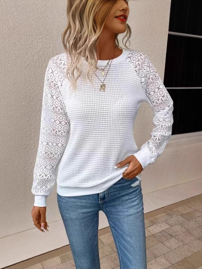 Women's Long Sleeve T-shirt Spring/Fall White Geometric Jacquard Crew Neck Raglan Sleeve Daily Going Out Vintage Top