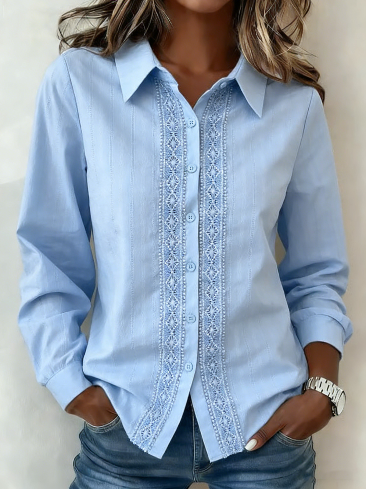Shawl Collar Plain Cotton Casual Shirt