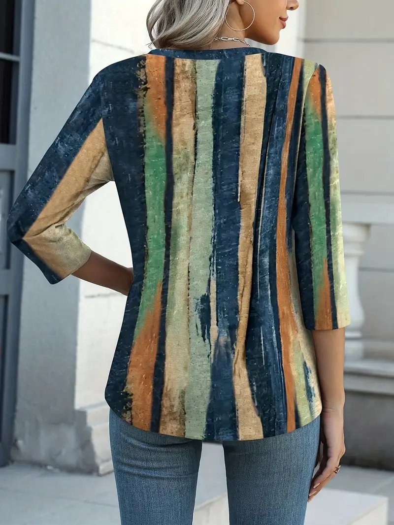 Casual Crew Neck Striped Cotton T-Shirt