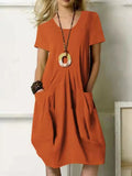 Casual Plain Crew Neck Midi Dress