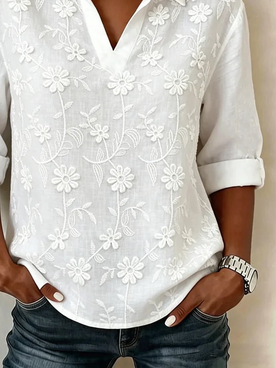 Loose Vintage Floral Shawl Collar Shirt